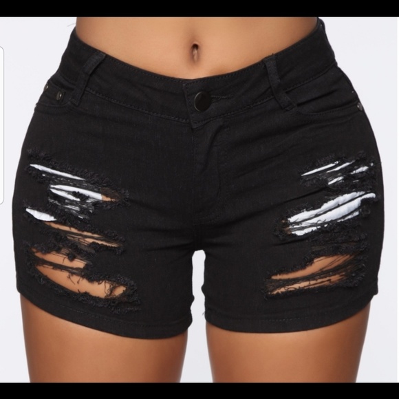 Black stretch distressed shorts - Picture 1 of 1